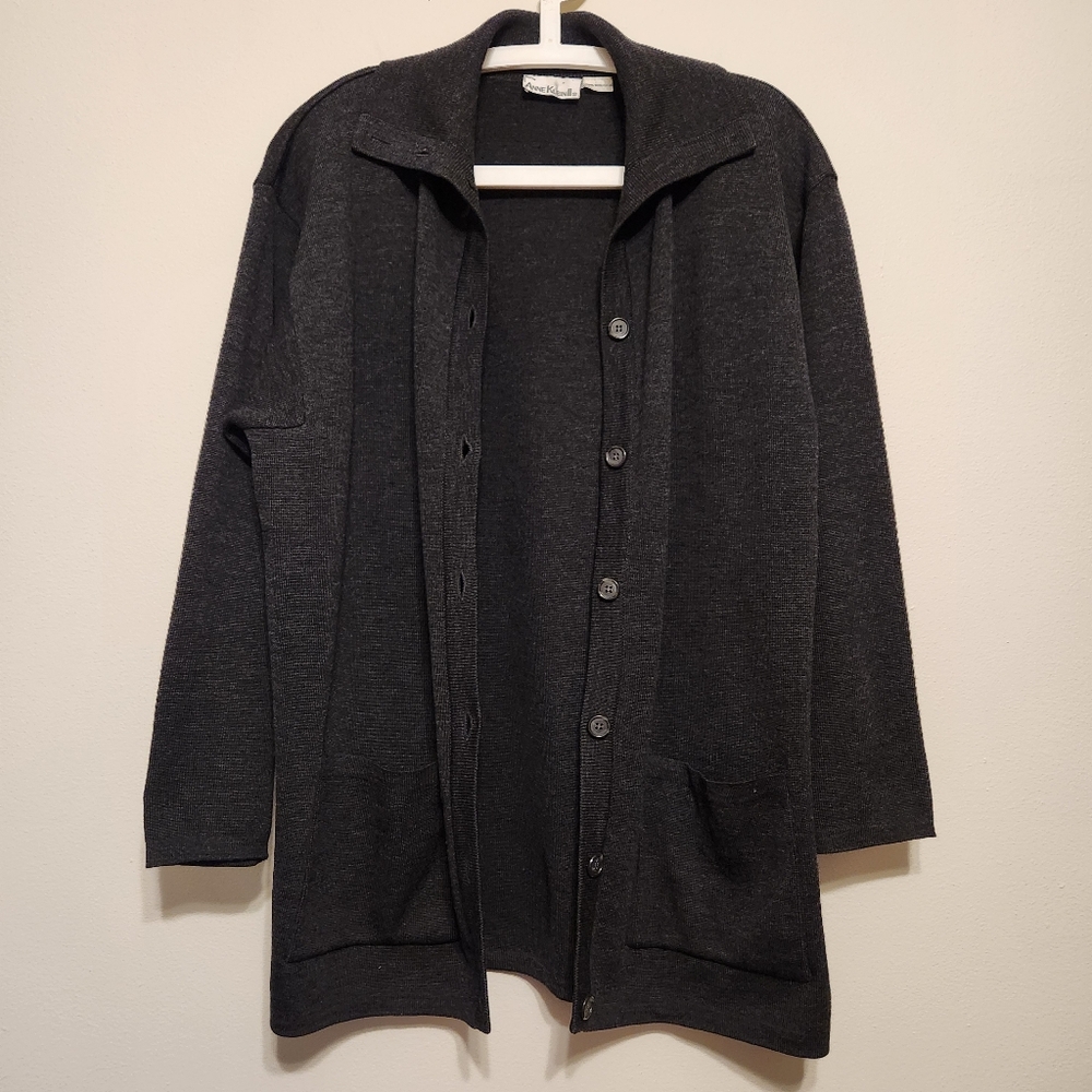 Anne Klein II Dark Gray Button Front Cardigan